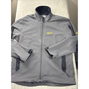 Jack Wolfskin Men XL Gray Stretch Flex Softshell Zip Up Jacket Windbreaker EUC